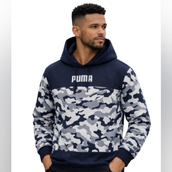 Puma Other - Puma Mens Pullover Hoodie Dark Navy Gray White Small Camouflage Graphic